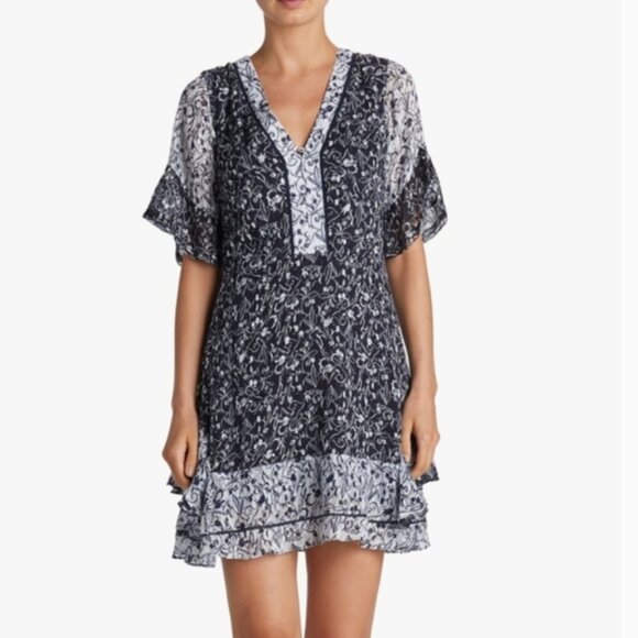 NEW Tanya Taylor Kayla Silk Floral Ruffle Mini Dress - Picture 4 of 12